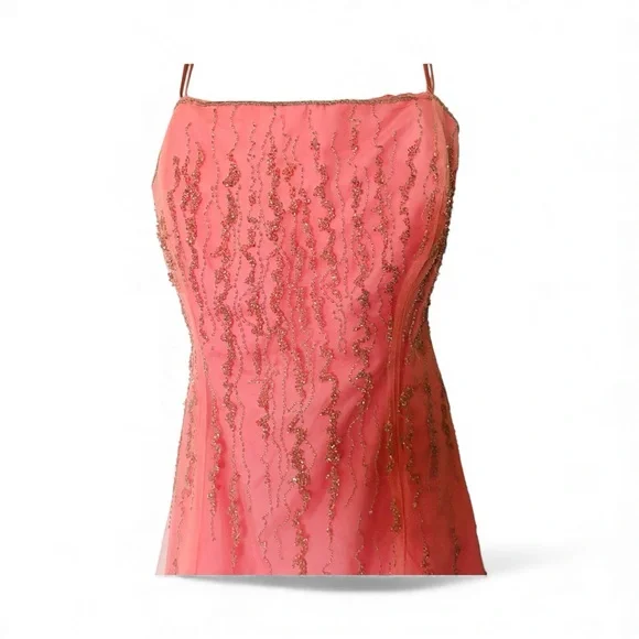 Alfred Angelo Coral Pink Beaded Princess Plus Size Prom Dress - Picture 4 of 16